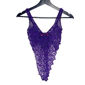 Vintage 90s Ultra High Cut Purple Lace Negligee Small